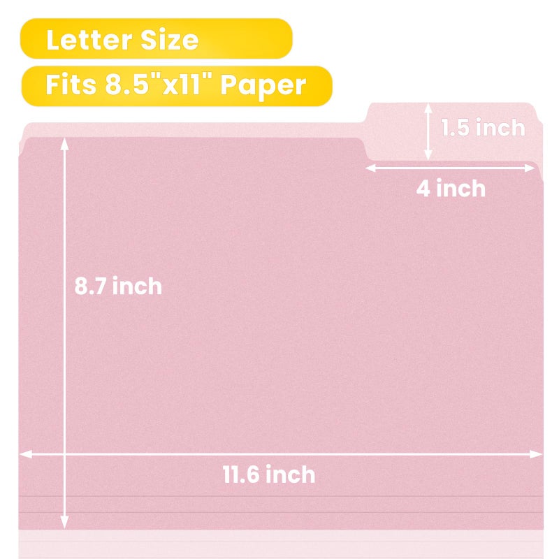 SUNEE File Folders Letter Size Pink, 100 Pack Manilla Folders 8.5 x 11 1/3-Cut Tabs, Colored File Folders Office Home School for Documents Files Paper - Image 3